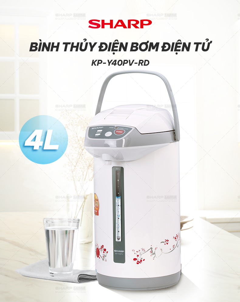 Bình Thủy  Điện Sharp KP-Y40PV-RD Dung Tích 4L [HÀNG CHÍNH HÃNG BẢO HÀNH 12 tháng]