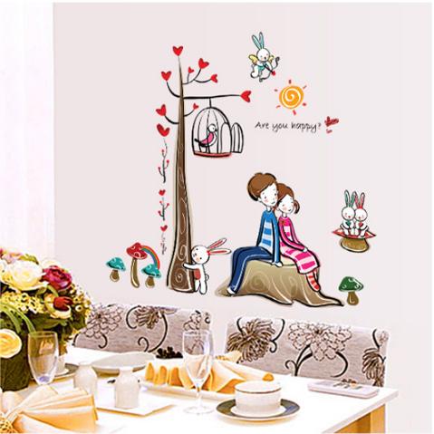 Decal trang trí Đôi tình nhân tựa lưng nhau