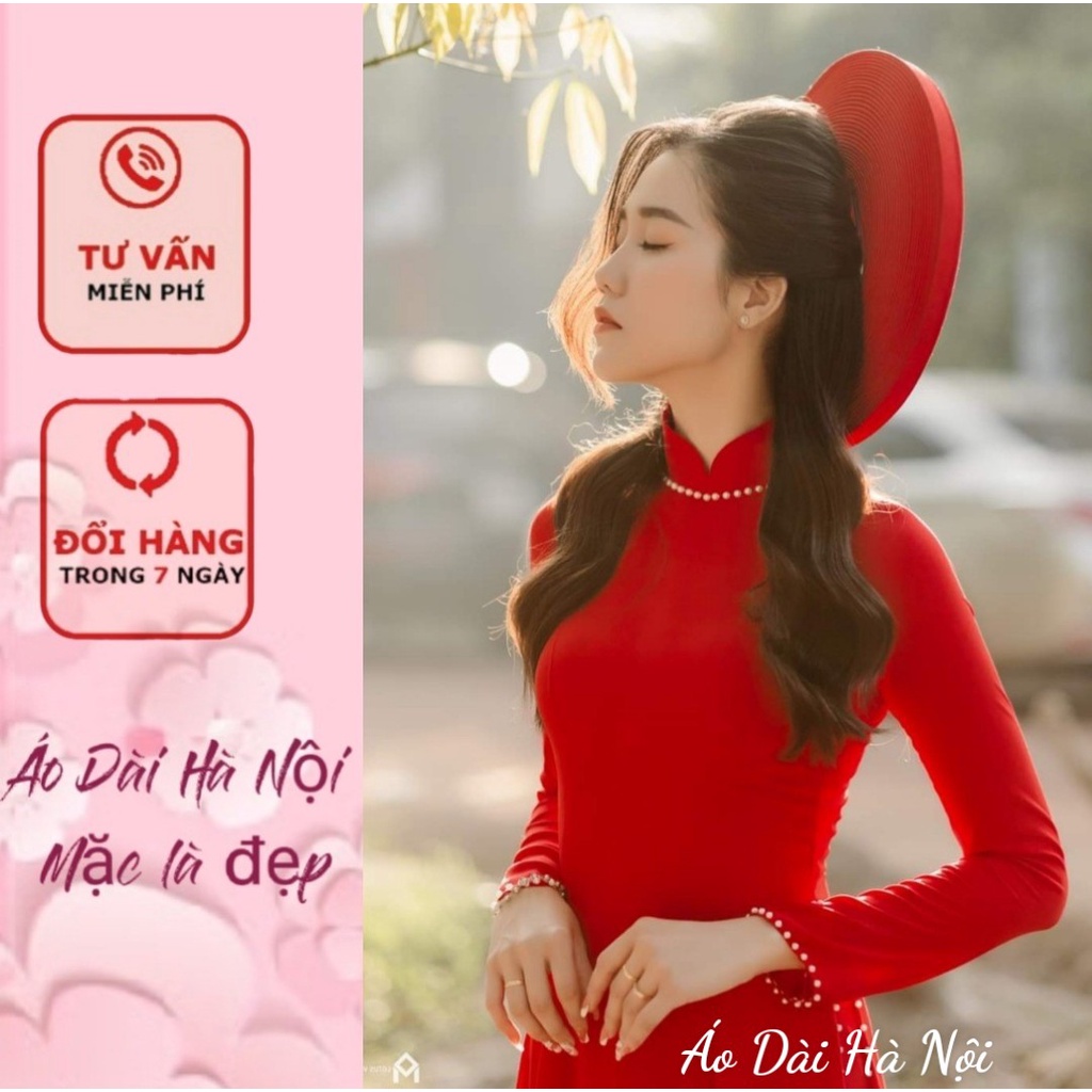 [Giá xưởng} Áo dài lụa màu đỏ đính ngọc cao cấp - Áo Dài Hà Nội