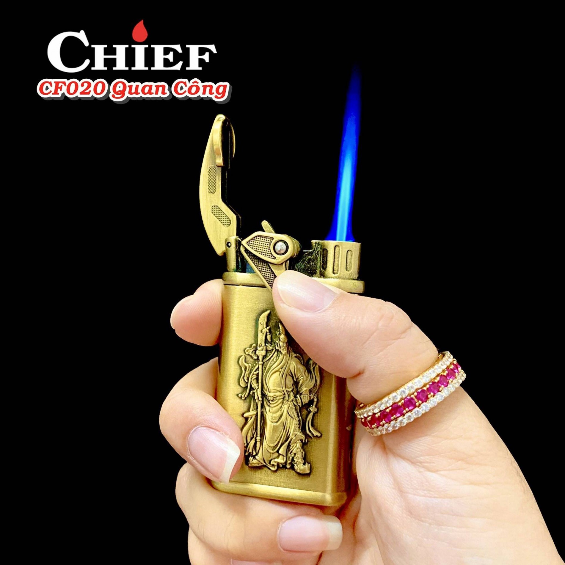 [HCM]Bật Lửa Gas Khè Chief Búng Tay Đánh Lửa Hình Rồng - Quan Công (Chọn Mẫu)