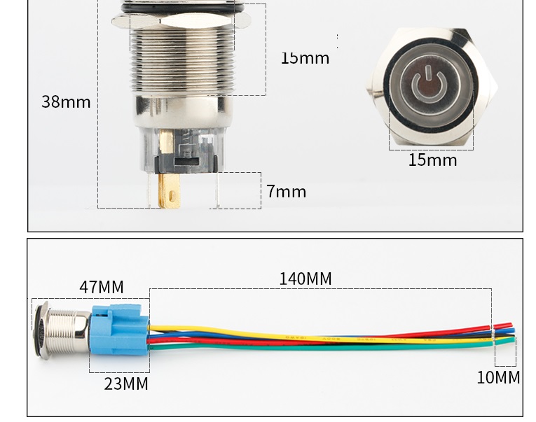 Công tắc 19mm LED nguồn/ MPVSAIGON – 19mm LED latching push button switch (Power sign)
