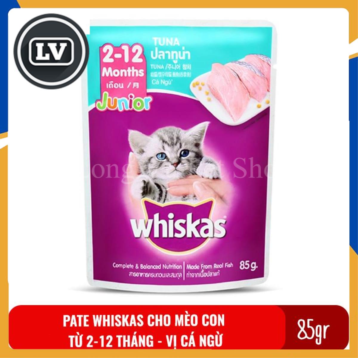 1 gói Thức ăn Pate Whiskas Junior cho mèo con 2-12 tháng 85gr Vị Cá ngừ