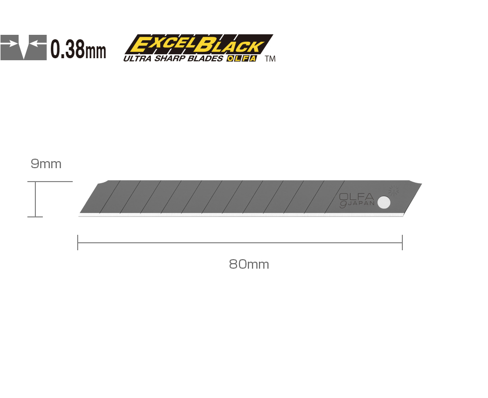 [Lưỡi dao Nhật] Bộ 10 Lưỡi dao cắt EXCEL BLACK ™ 9mm Nhật Olfa ABB-10B- Màu đen