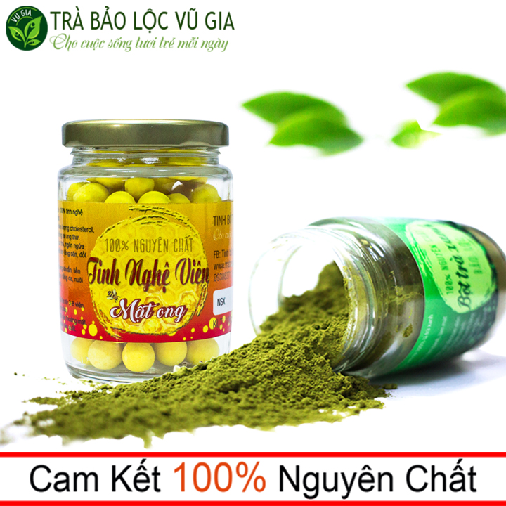 Combo Tinh Nghệ Viên Mật Ong + Bột Trà Xanh Nguyên Chất Vũ Gia (100g/hũ) - Hỗ trợ dạ dày, tiêu hóa, đại tràng, giảm cân hiệu quả - Đã được kiểm nghiệm y tế