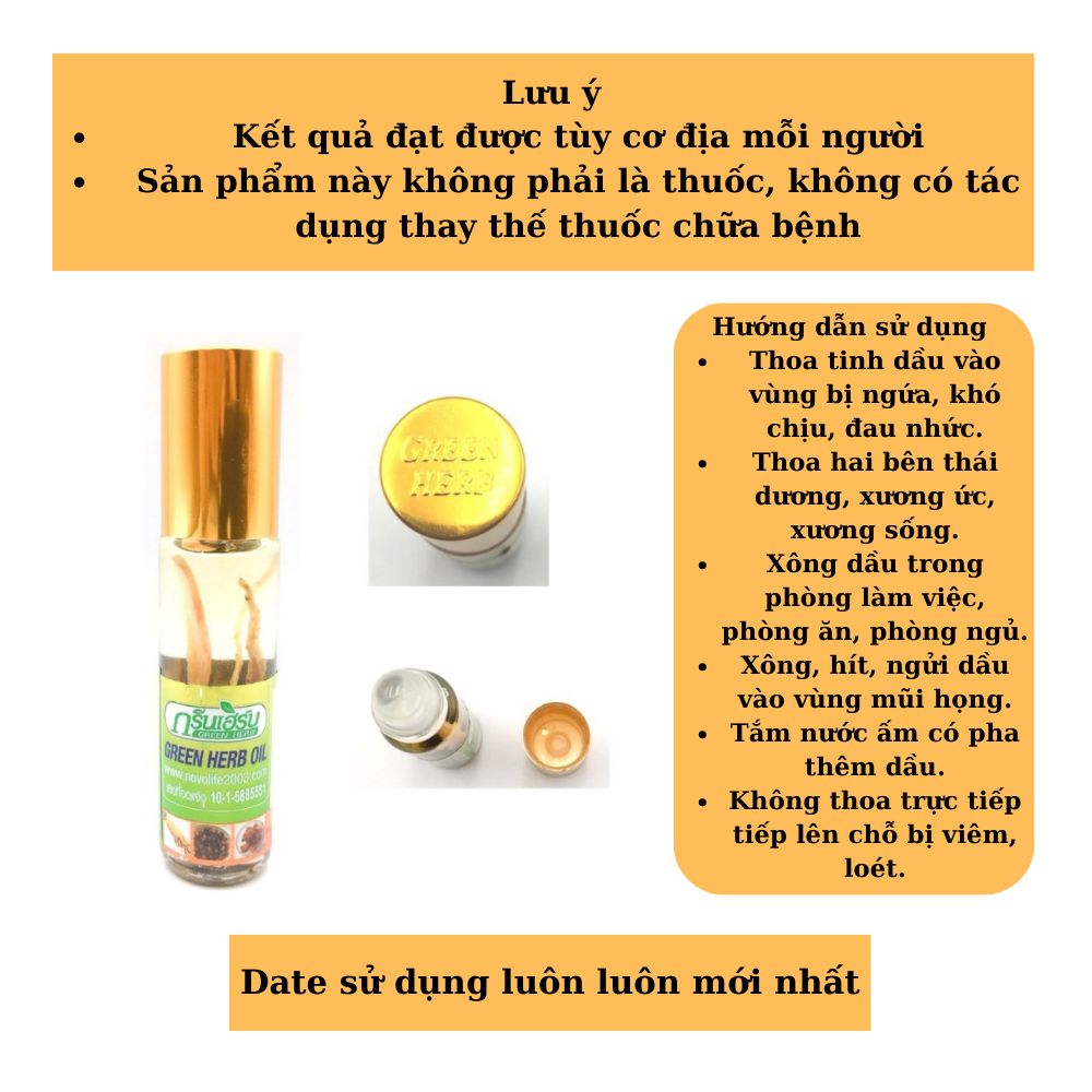 Dầu sâm thảo dược Thái lan Green Herb Oil 8cc .