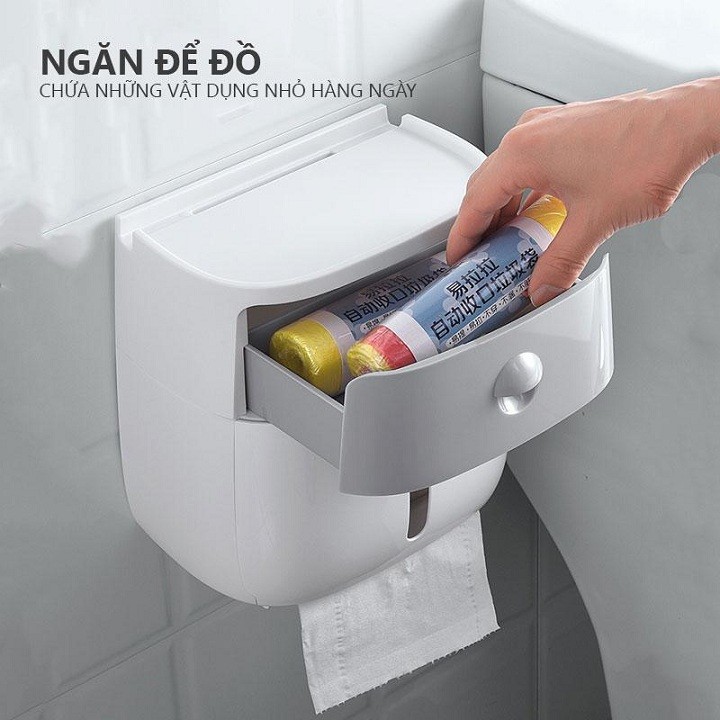 HỘP ĐỰNG GIẤY VỆ SINH 2 TẦNG ECOCO (CÓ NGĂN KÉO, KÈM MIẾNG DÁN CƯỜNG LỰC)