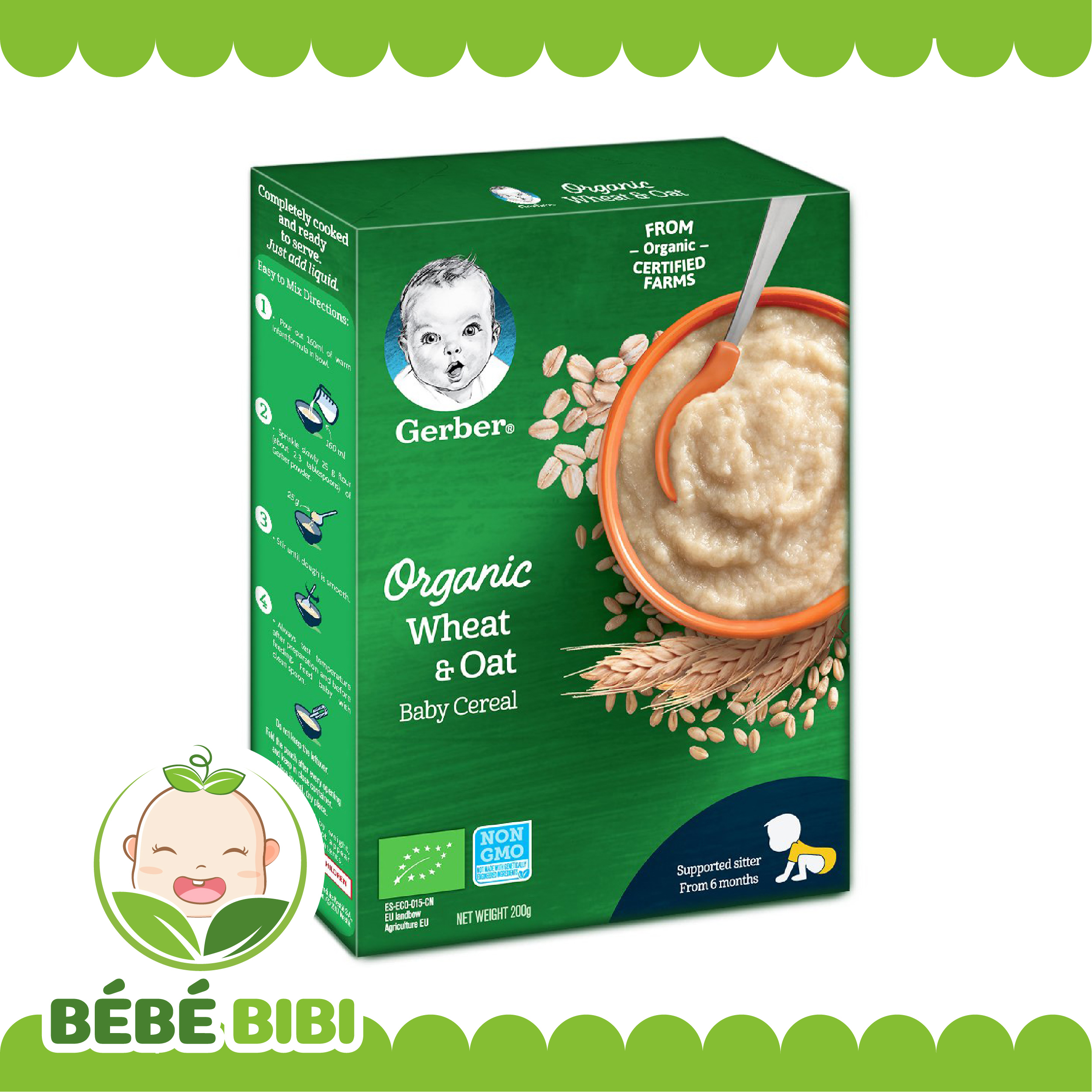 [HCM]Bột Gerber Organic vị Yến Mạch và Lúa Mỳ 200gr