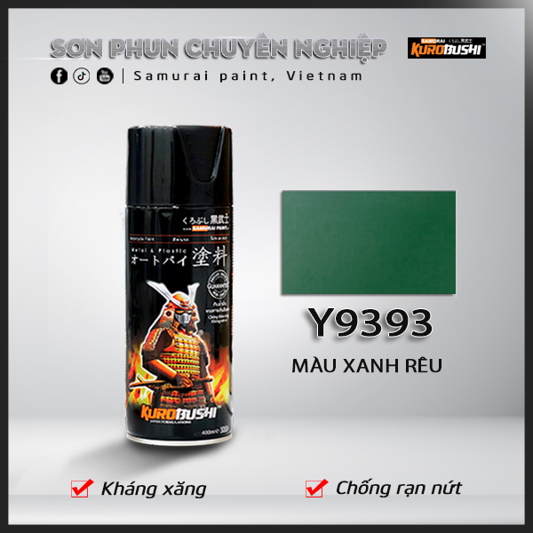 Chai sơn samurai màu xanh rêu Y9393 - Sơn xịt samurai màu xanh rêu