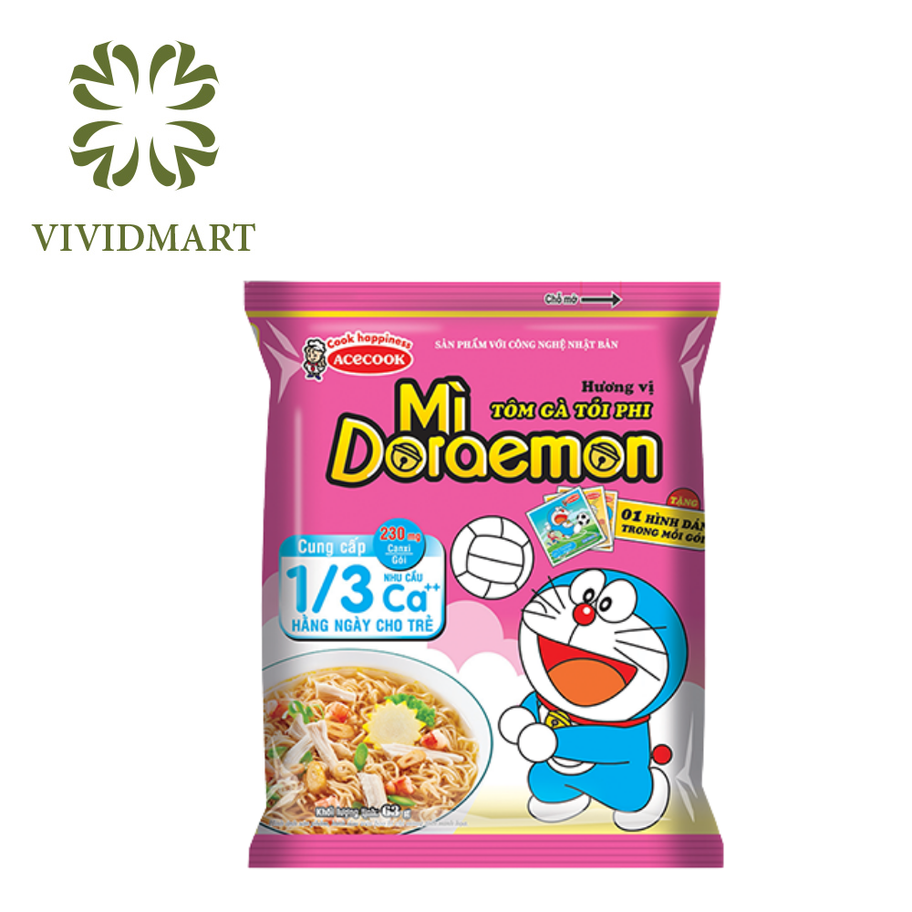 [1 PACKAGE] - ACECOOK - DORAEMON INSTANT NOODELS 2 FLAVORS: BEEF AND CHEESE ROLL UP FLAVOUR AND GARLIC CHICKEN AND SHRIMP FLAVOUR (62G - 63G/PACKAGE)