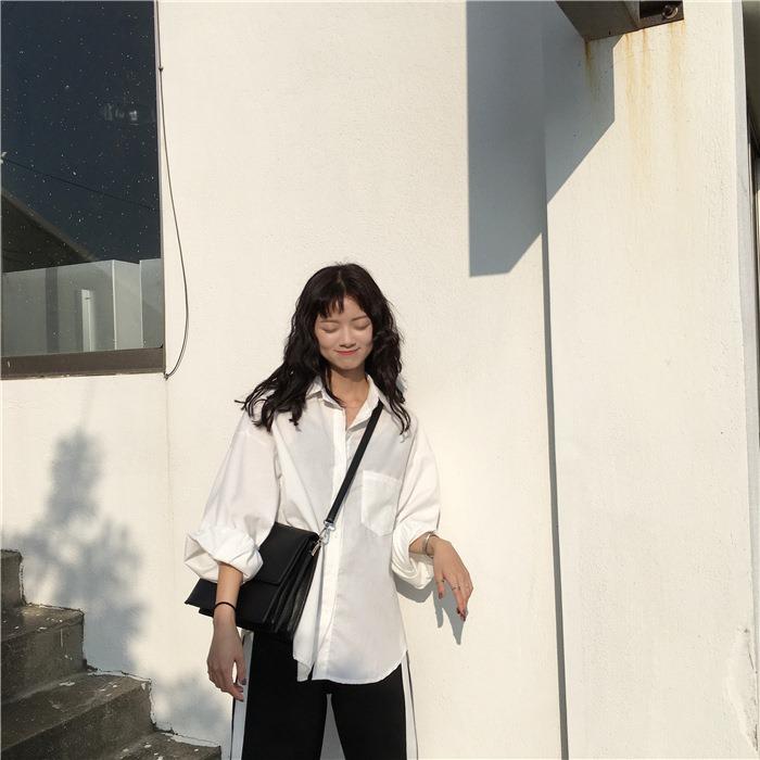 [Giá Sỉ] Áo sơ mi trắng trơn dài tay 1 túi oversize form rộng basic
