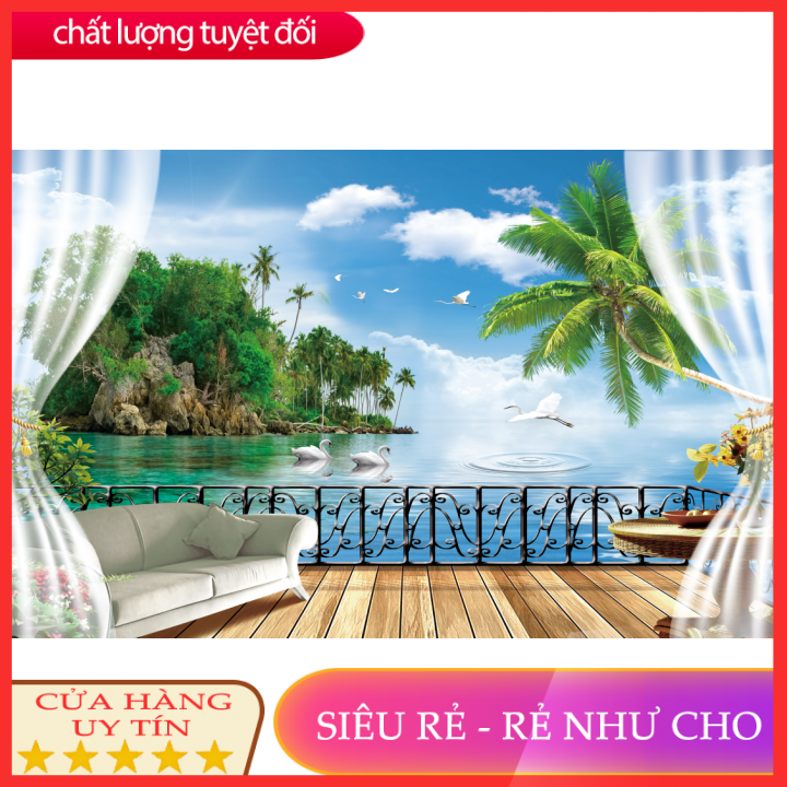 Tranh dán tường 3d cửa sổ phòng khách, phòng ngủ