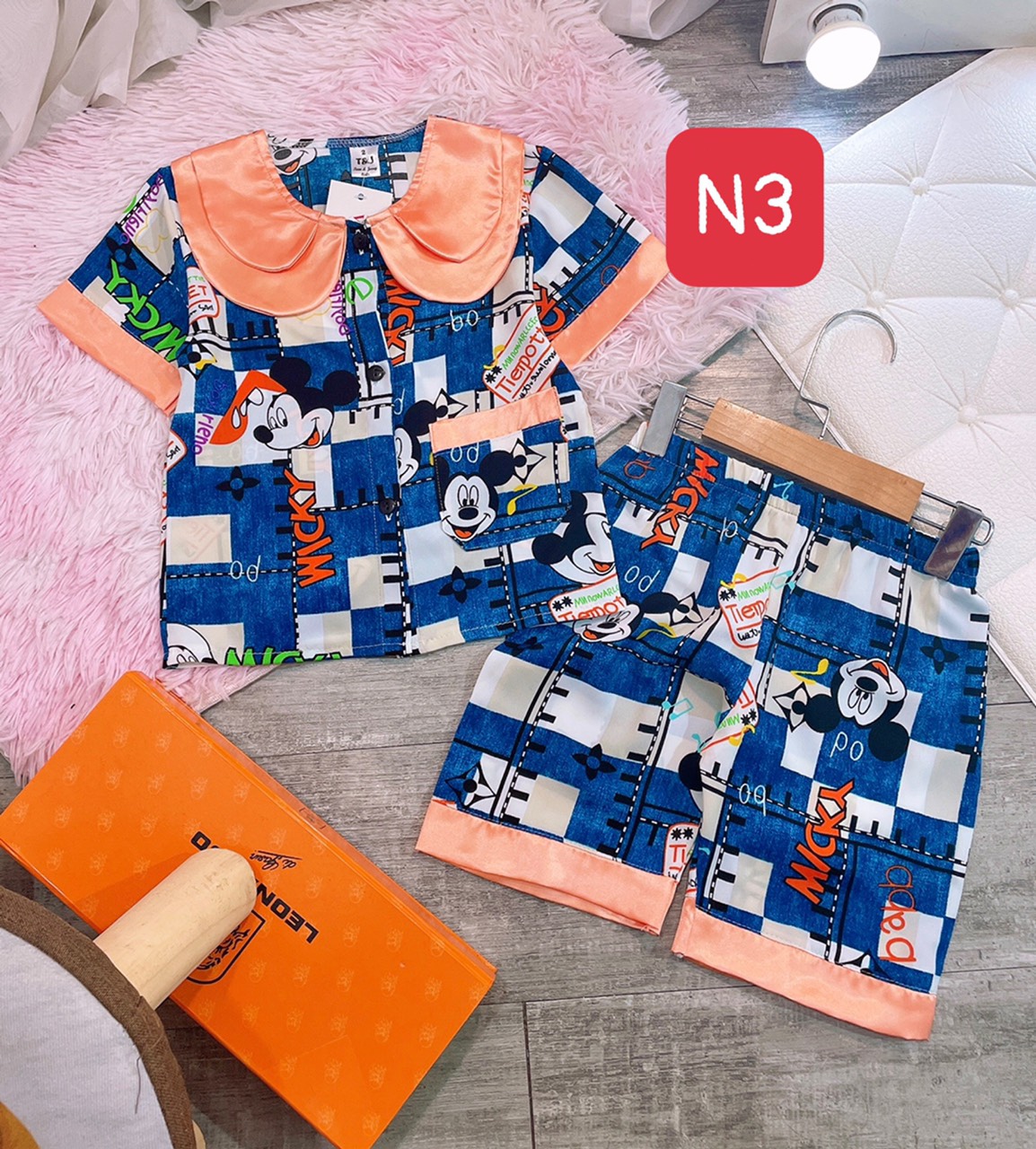 bộ pijama quần lửng lụa mango cho bé 9-21kg