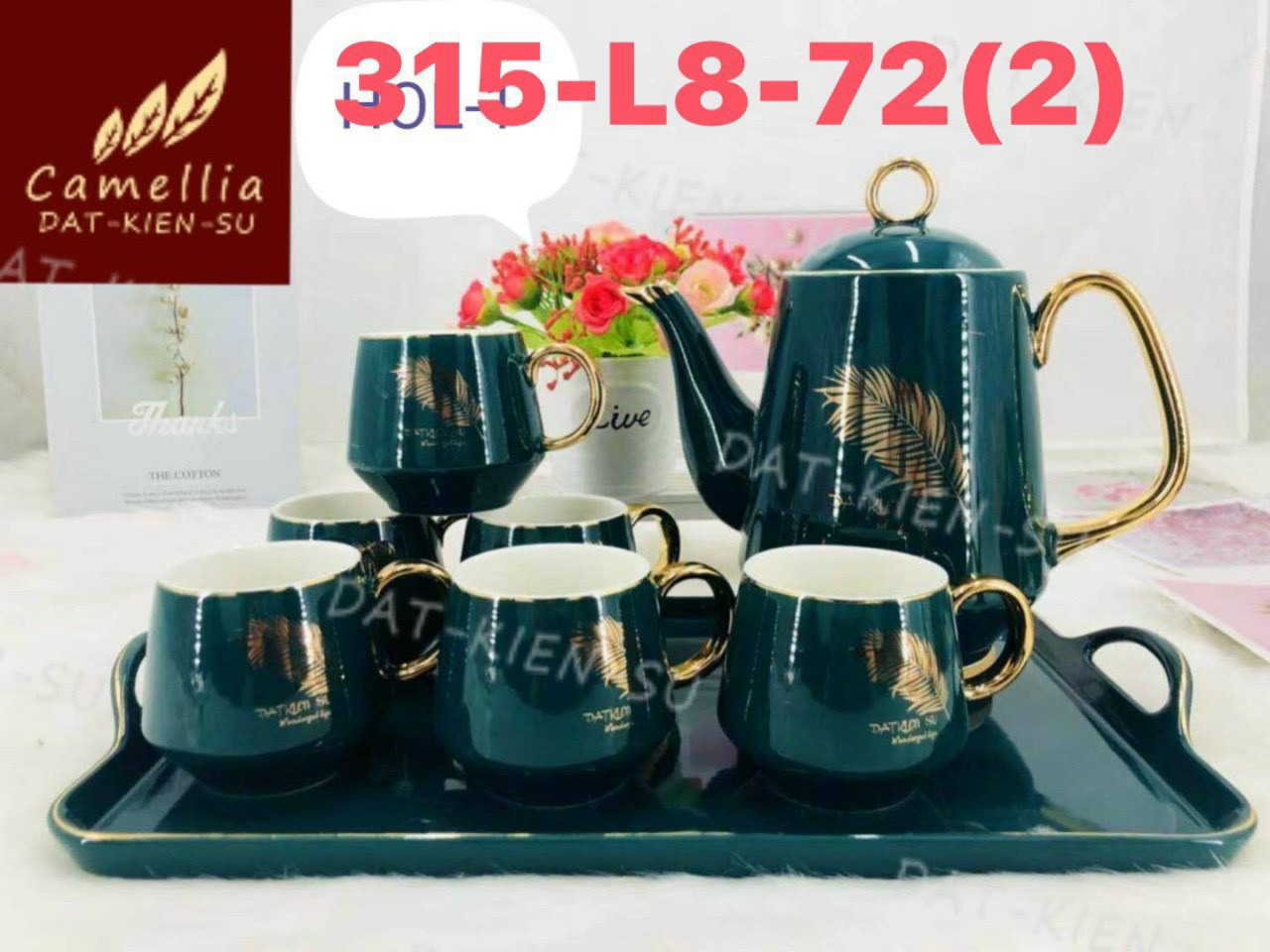 Bộ bình trà men xanh cổ vịt. Gốm sứ cao cấp.