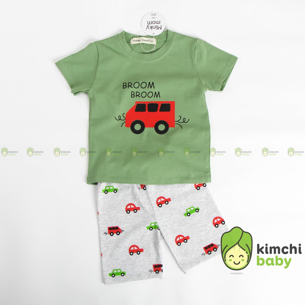 Đồ Bộ Bé Trai Minky Mom Vải Cotton 100% Họa Tiết Giao Thông, Bộ Cộc Tay Cho Bé Mặc Nhà Mùa Hè MKM2111
