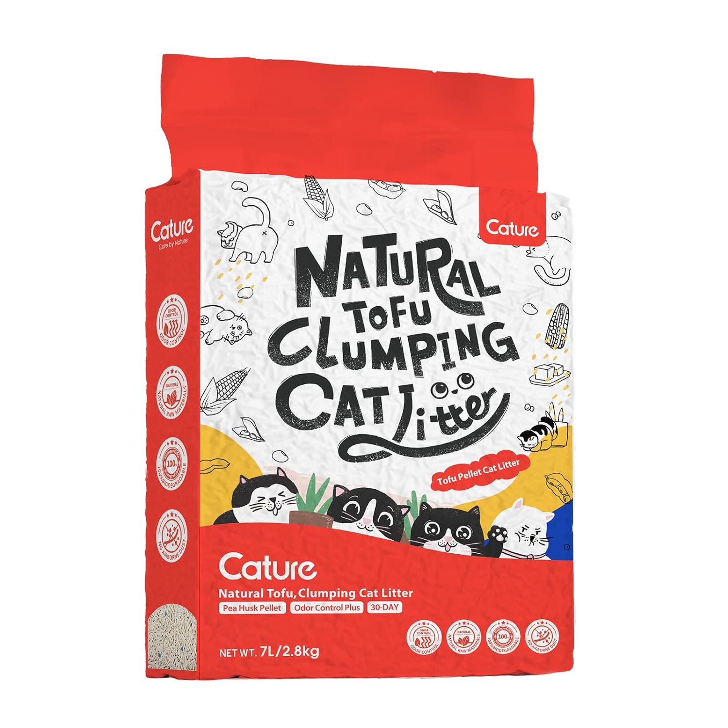 Cature-thùng 6 túi 2,8kg-7lit- cát vệ sinh cho mèo cature, cát đậu phụ mùi sữa đỏ, cát đậu mix sét cat litter