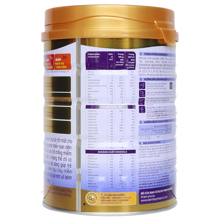 Sữa Care 100 Gold 900g (cho trẻ từ 1 – 10 tuổi)