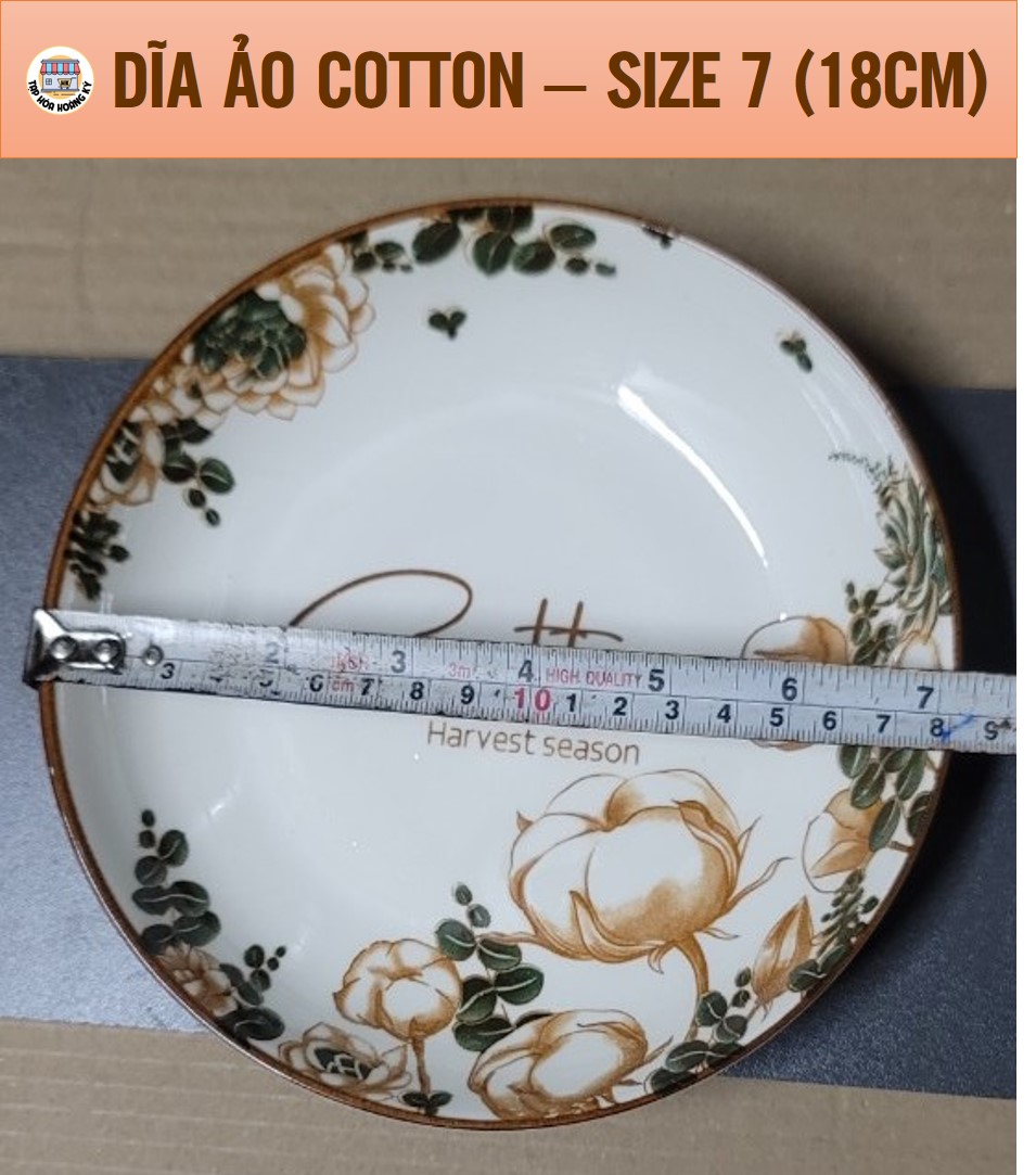 Dĩa tròn gốm sứ họa tiết Hoa Cotton - ĐK 18CM (CỠ 7)