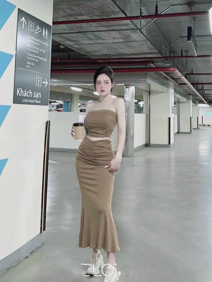 Đầm body cúp ngực TRIPBLE T DRESS chất thun borip dún thân  - Free size dưới 54kg