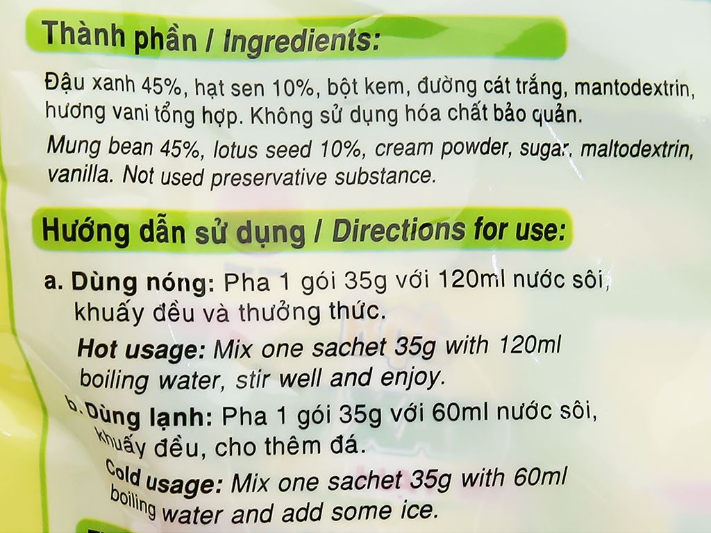 BỘT ĐẬU XANH HẠT SEN BÍCH CHI 350GR ( 10 GÓI x 35GR) 06147