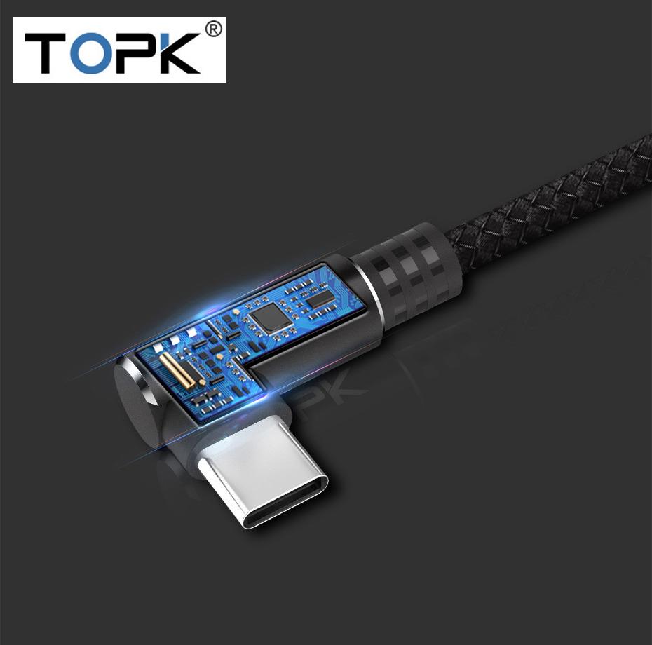 Cáp Sạc MICRO USB 2.4A  Kiểu L Dành Cho Game Thủ Dây Dù siêu bền TOPK