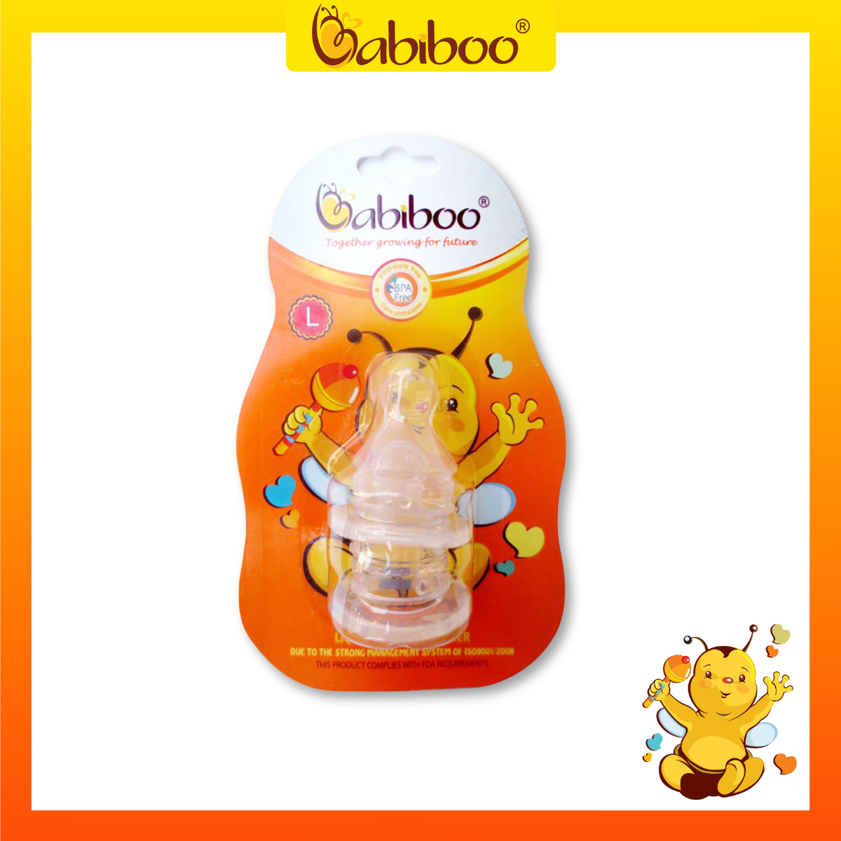 Núm ty silicone lỗ dẹp 2 cái/vĩ BABIBOO - BA815