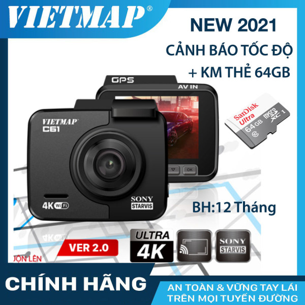 Camera hành trình VIETMAP C61 (bản 2020)- G.P.S Wifi 4K + thẻ nhớ 32/64GB class 10 bền đẹp giá tốt chất lượng ổn định