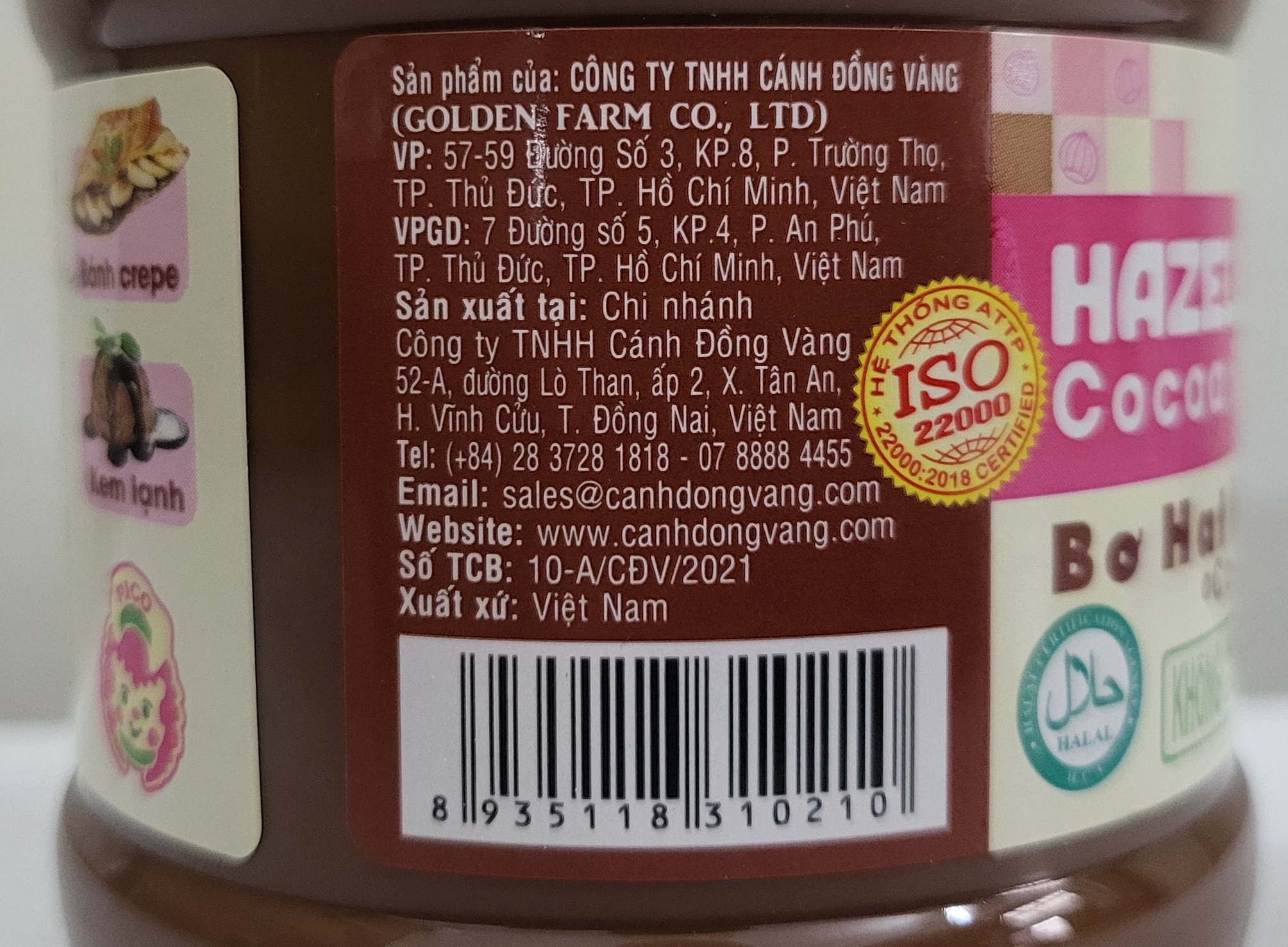 [HỘP LỚN 340g] BƠ PHẾT HẠT PHỈ CA CAO [VN] GOLDEN FARM Hazelnut Cocoa Butter (halal)