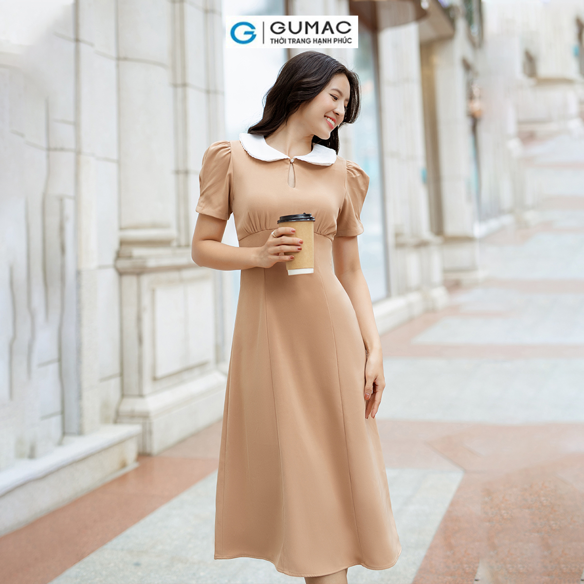 Đầm nữ phối bâu tròn thời trang GUMAC DD06057
