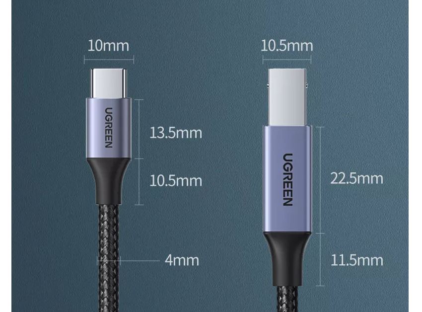 Cáp USB-C sang USB-B máy in  Dài 3M Ugreen 80808 (Vỏ Nhôm) Chính Hãng