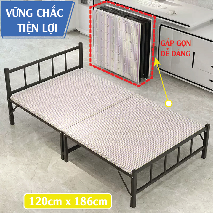 Giường gấp gọn kiểu xếp tiện lợi khung thép thông minh, Giường nằm thông minh có thể di động và gấp gọn tại gia đình - công ty