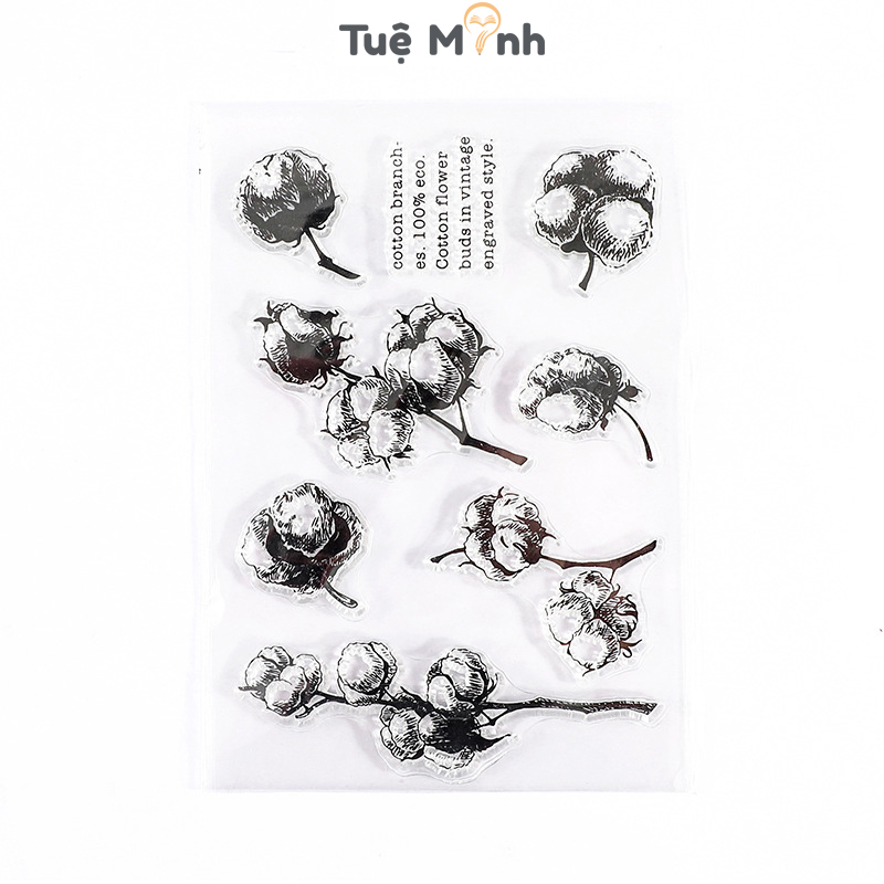 Con dấu silicon trong suốt Tuệ Minh D01 hình hoa lá vintage đóng dấu trang trí thiệp, VPPTUEMINH sổ tay