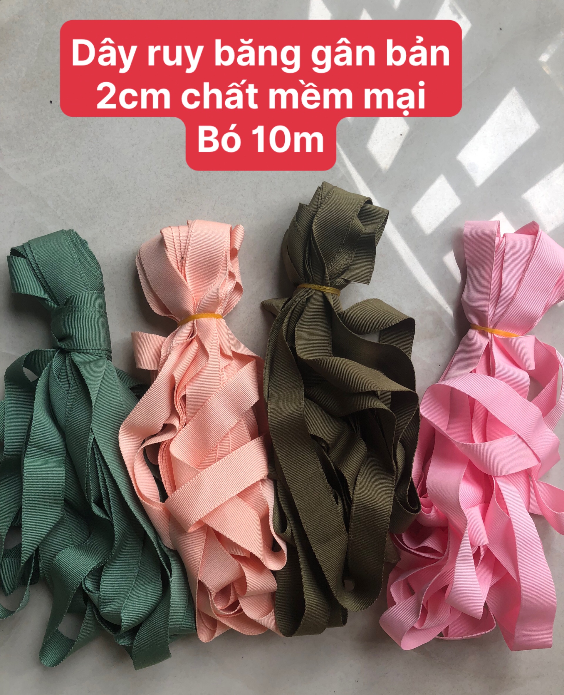 (bó 10m) Ruy băng gân bản 2cm chất mềm đẹp