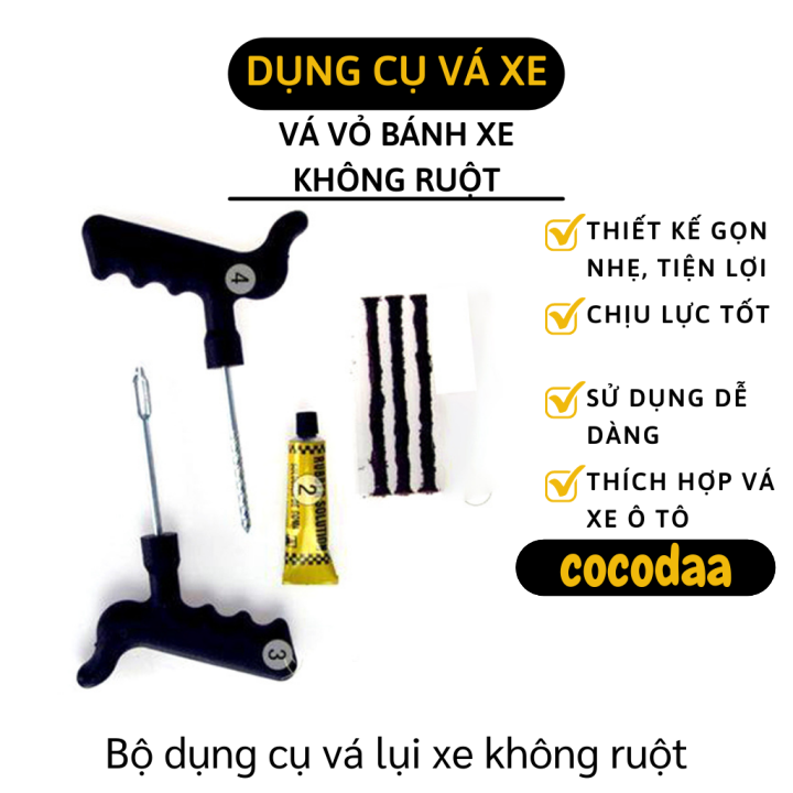 Bộ xá xe không ruột - Bộ vá lốp cho lốp không săm cho xe hơi, ô tô, xe máy cao cấp
