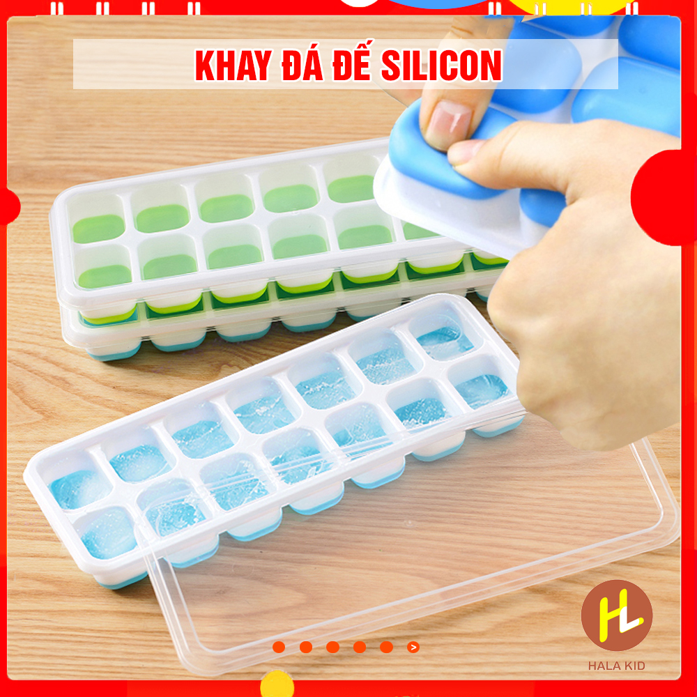 Khay đá ĐẾ SILICON có nắp đậy, khay trữ đông tiện lợi- QATE0120 Hala Kid