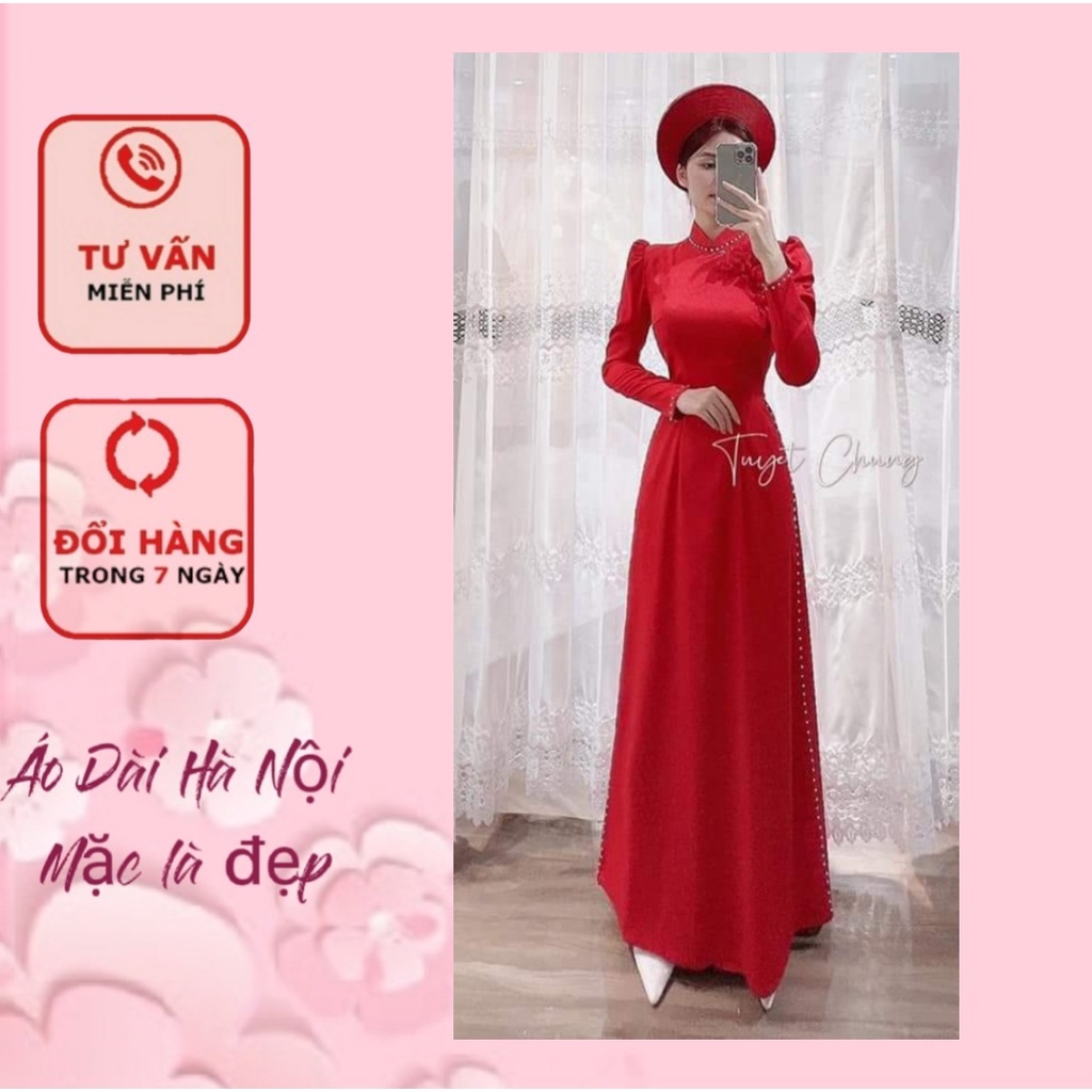 [giá xưởng} áo dài màu đỏ đính hoa nổi, áo dài dự tiệc, áo dài cô dâu - áo dài hà nội