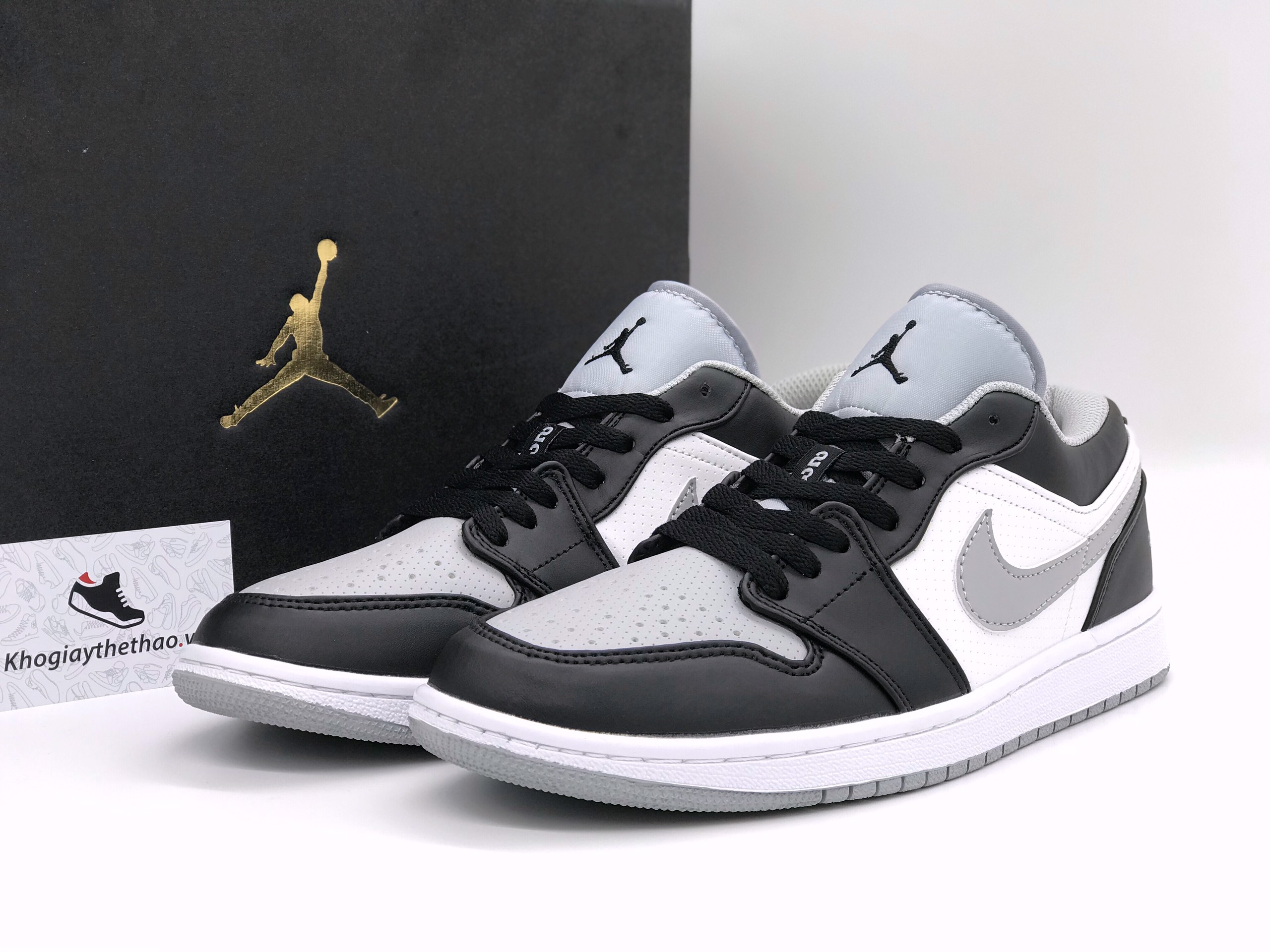 giày jordan1 cổ thấp đen trắng full box
