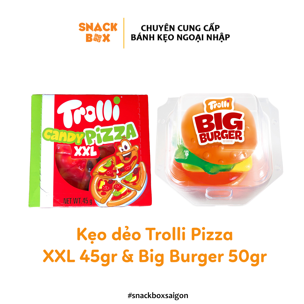 Kẹo dẻo trolli gummi pizza xxl 9 miếng 45gr & big burger 50gr - đức
