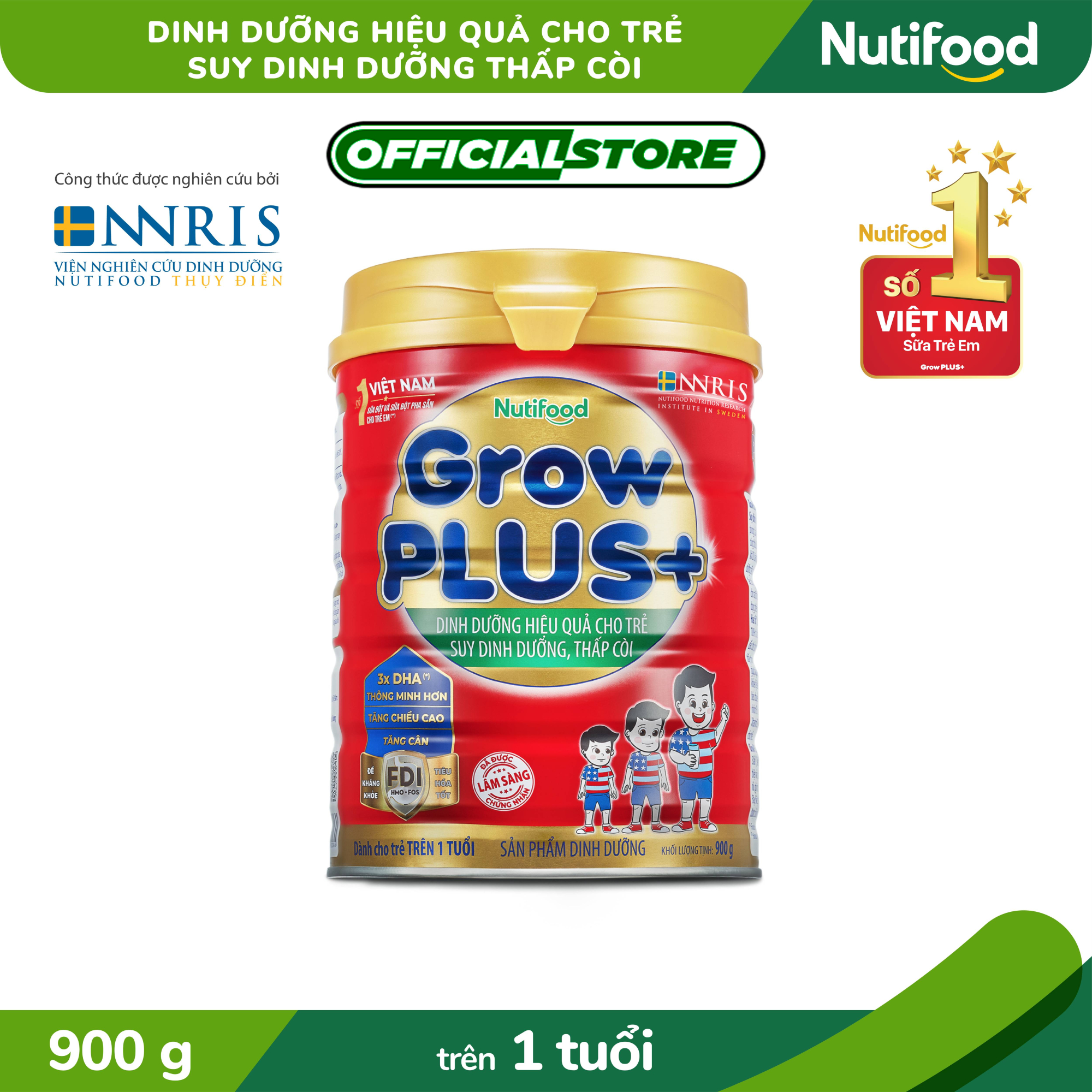 Sữa bột growplus+ đỏ trên 1 tuổi lon 900g- suy dinh dưỡng