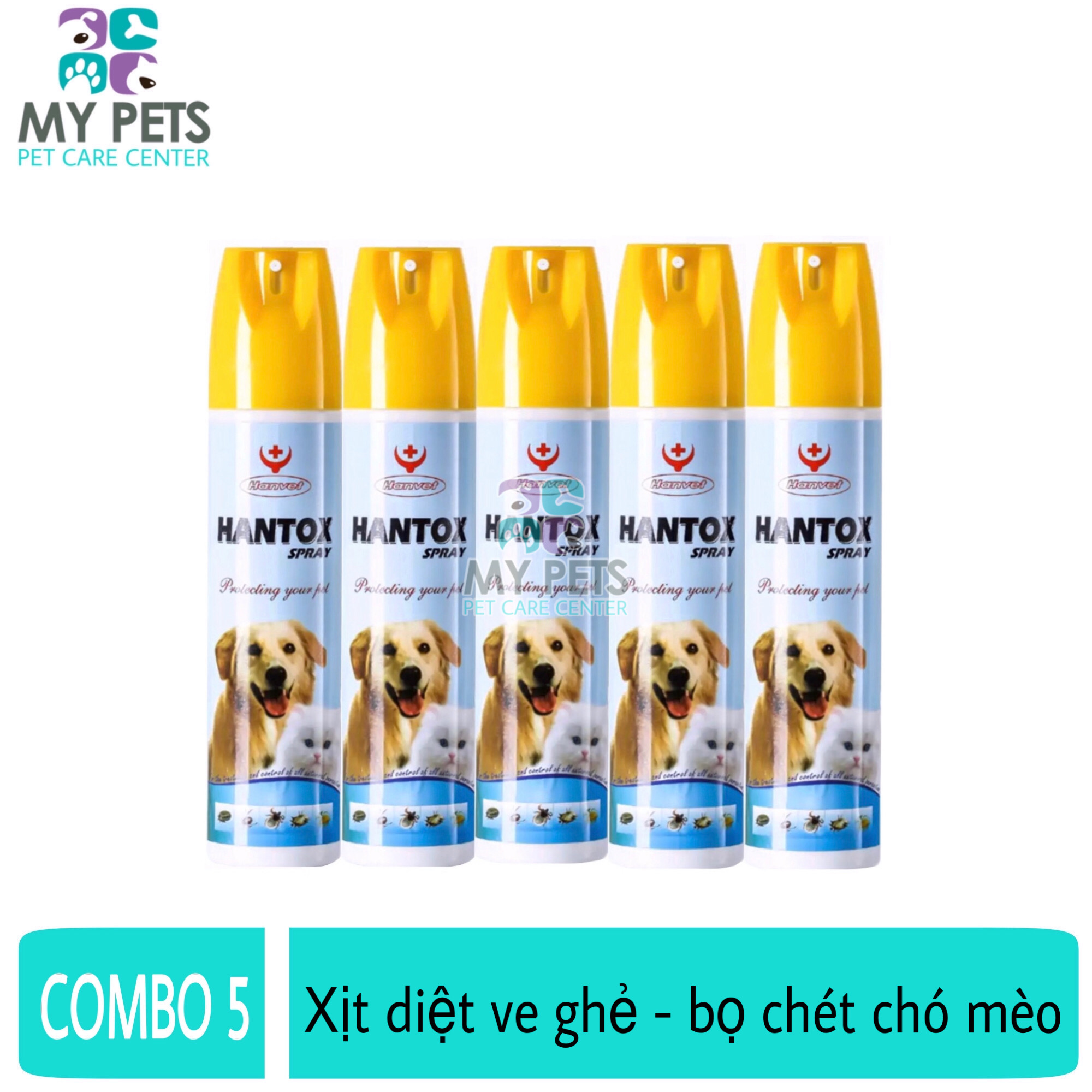 COMBO 5 CHAI Thuốc xịt diệt ve ghẻ, bọ chét cho chó mèo - Hantox Spray