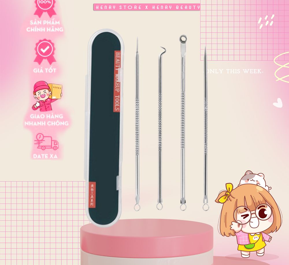 Set 4 que nặn mụn đầu đen, trứng cá