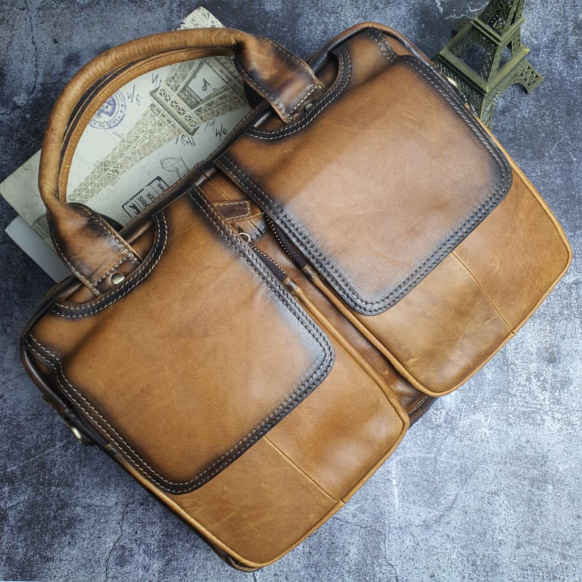 [Genuine leather] bag business men real cowhide CD309LD (Brown)-100% genuine leather, BH 3 years