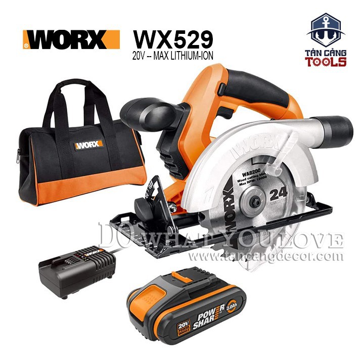 Máy Cưa Đĩa Dùng Pin 20V Worx WX529 cưa trên vật liệu gỗ, vật liệu kim loại mềm (24 Răng Đi Kèm + Lục Giác Mở)