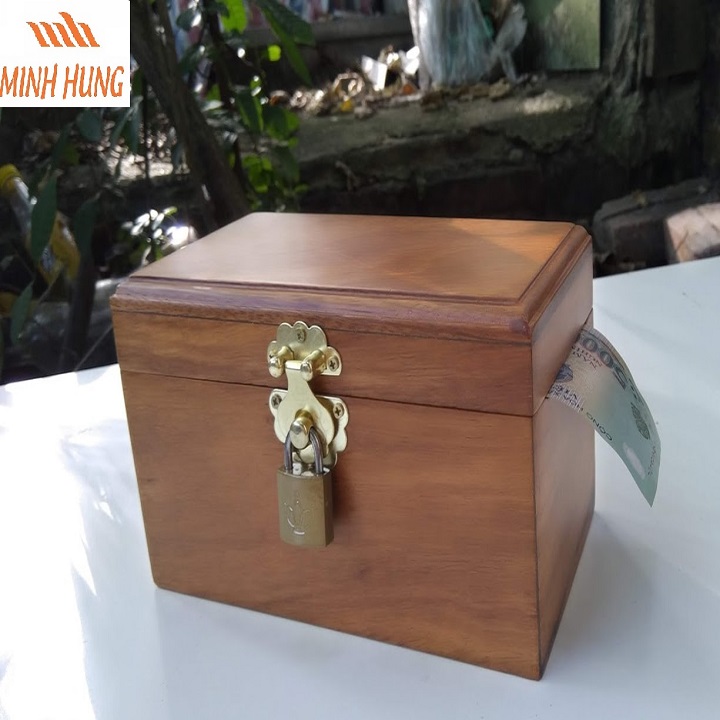 Hộp gỗ đựng tiền tiết kiệm mini có khóa