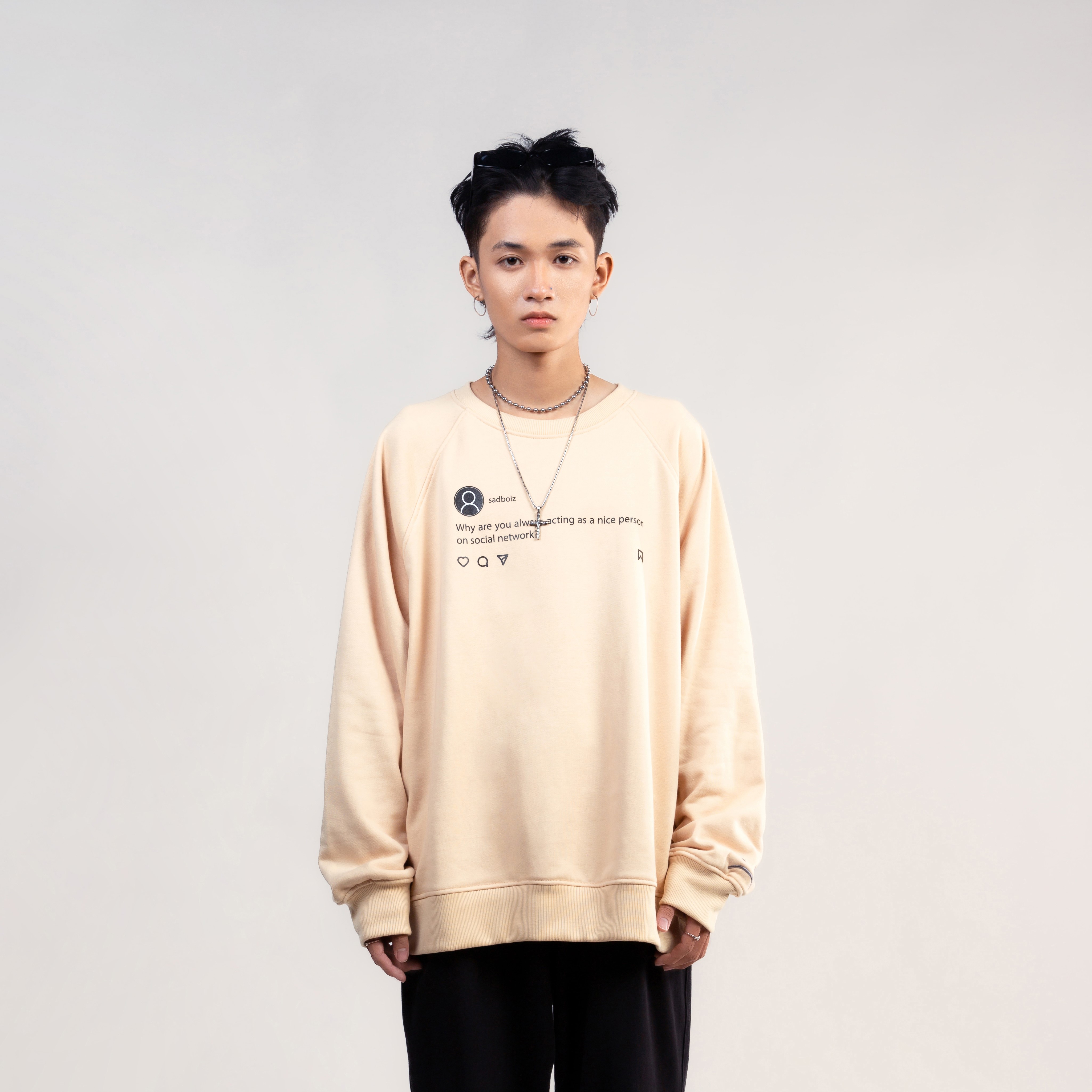 Áo sweater SADBOIZ SADTAGRAM Cream