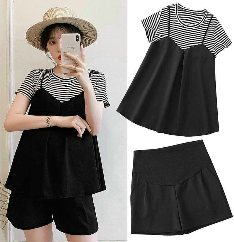 Bộ đồ bầu đùi lụa thái, thiết kế mặc nhà mùa hè cho mẹ bầu