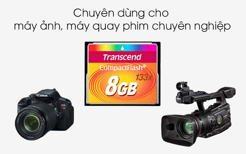 Thẻ nhớ CF Transcend CompactFlash 8GB 133x Speed dùng cho máy ảnh , máy CNC