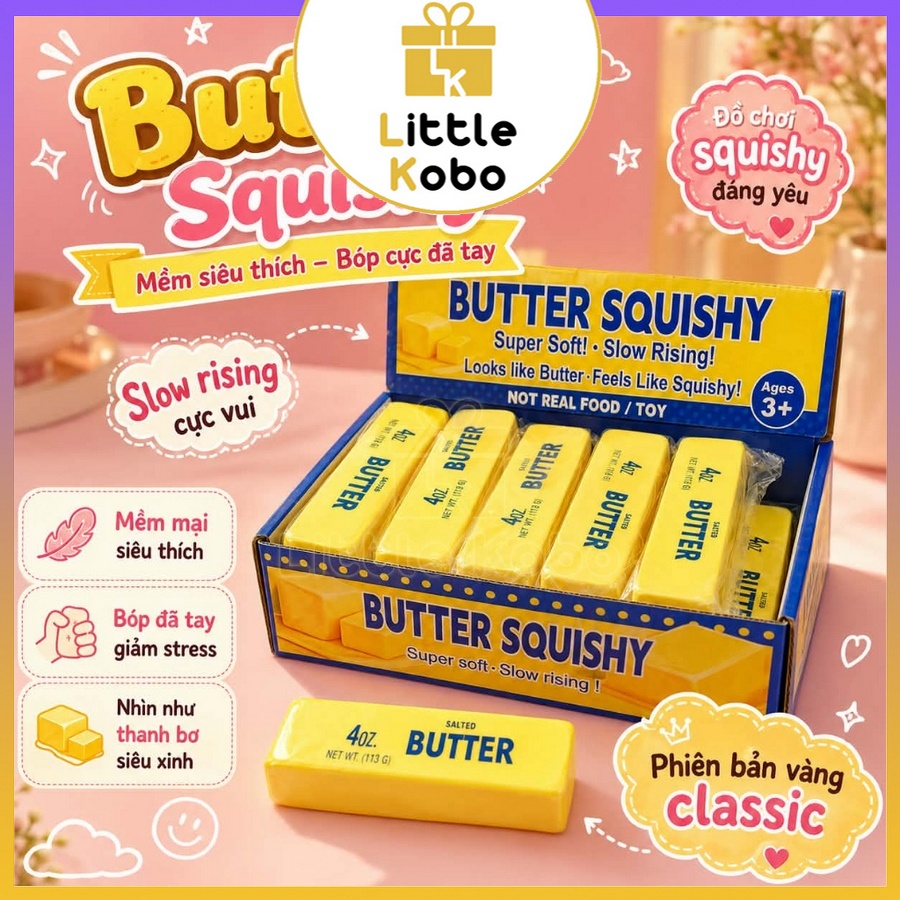 Đồ Chơi Butter Squishy Thanh Bơ Salted Butter Mềm Mịn Bóp Tay Nắn Bóp Giảm Stress Đáng Yêu Trẻ Em