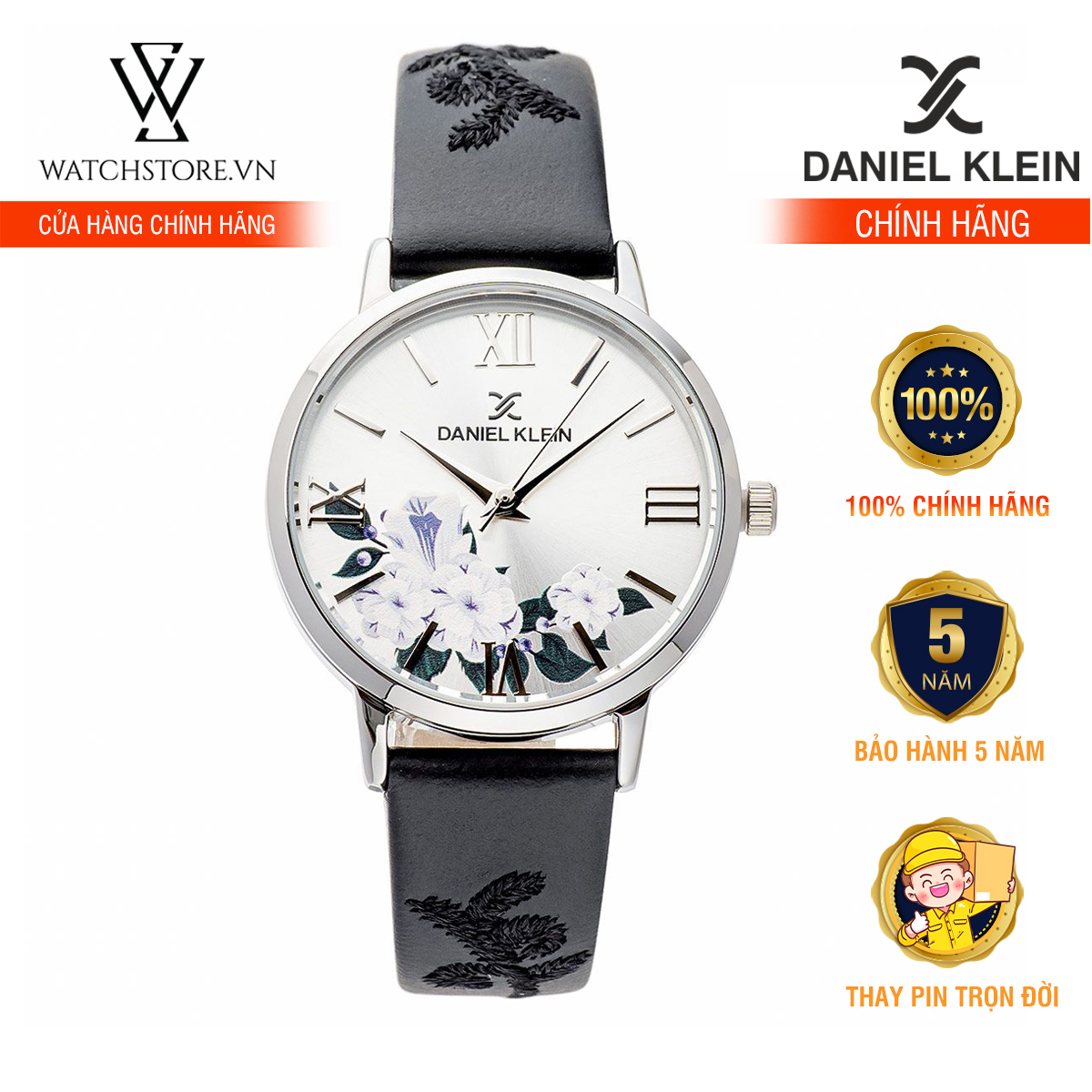 Đồng hồ quartz nữ daniel klein chính hãng watchstore dk.1.12792-1 thiết kế kính khoáng 34mm, dây da và vỏ thép không gỉ