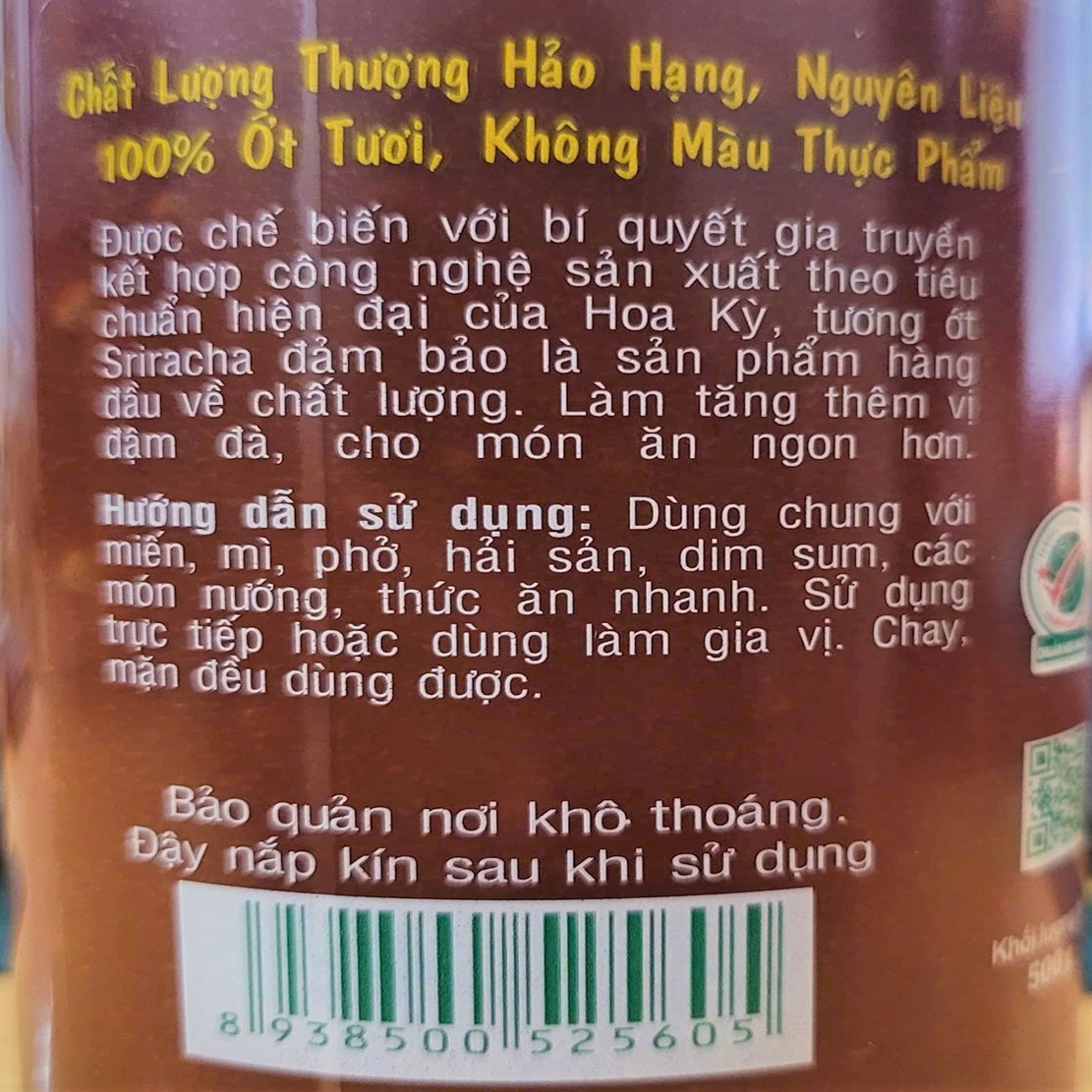 (Chai 500g) TƯƠNG ỚT SRIRACHA VỊ HẢO Sriracha Chilli Sauce