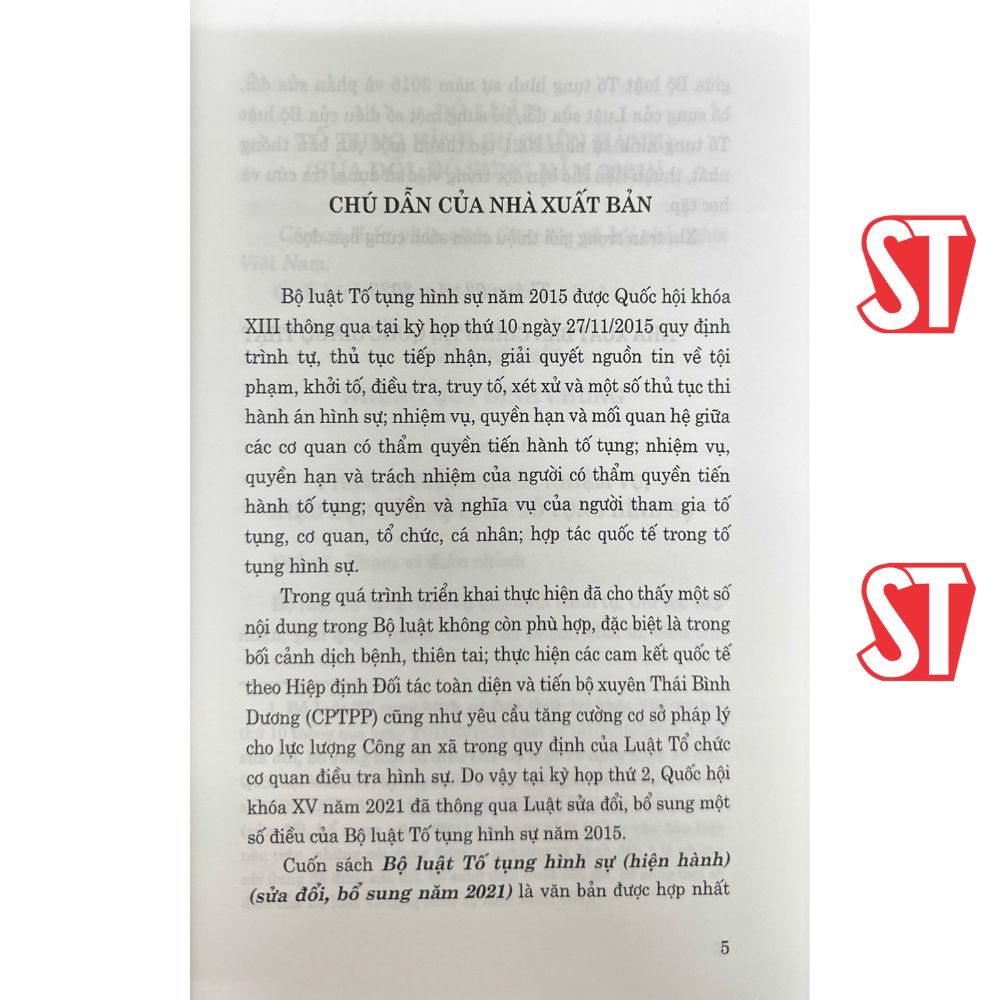 [Sách] Bộ luật Tố tụng hình sự (hiện hành) (sửa đổi, bổ sung năm 2021)